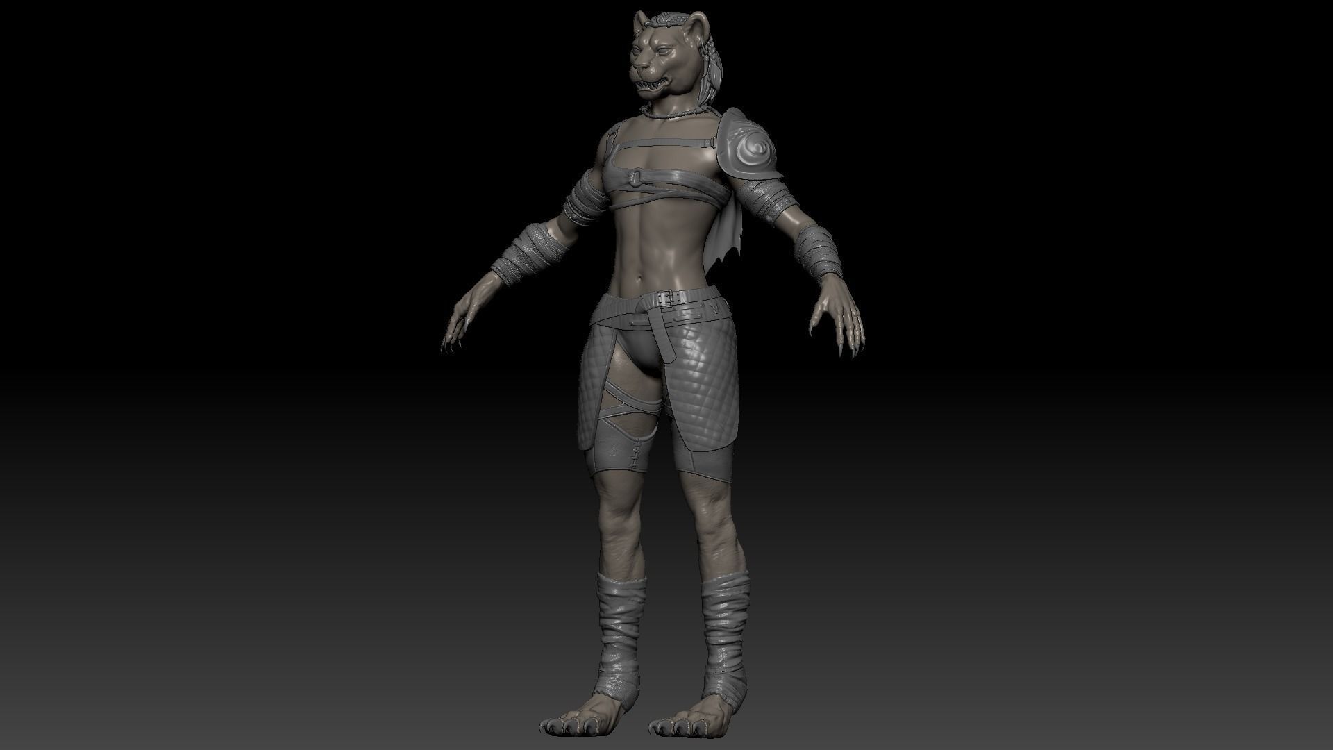 Cat Female Warrior Rigged Low-poly Low-poly 3D model_21