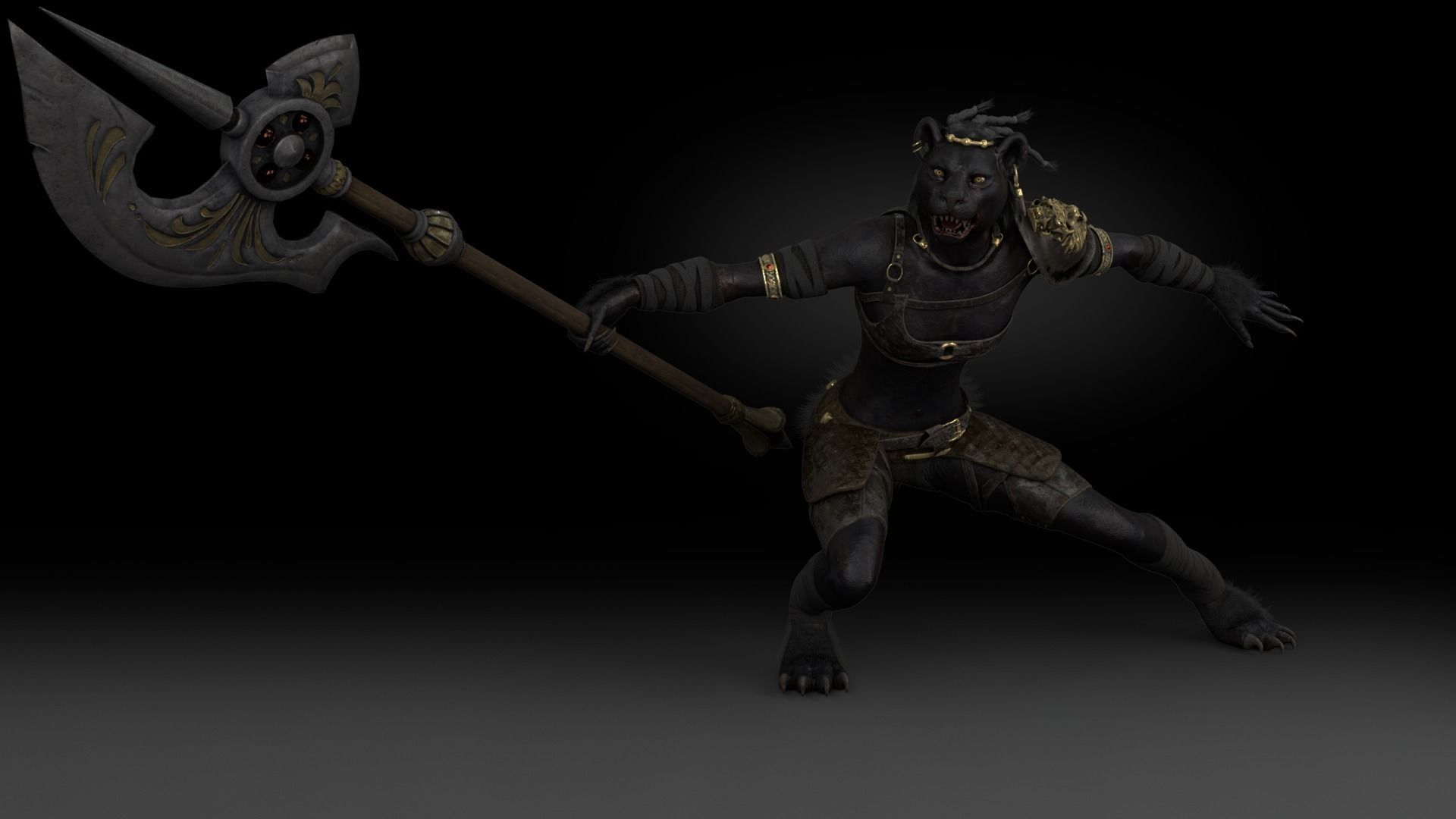 Cat Female Warrior Rigged Low-poly Low-poly 3D model_15