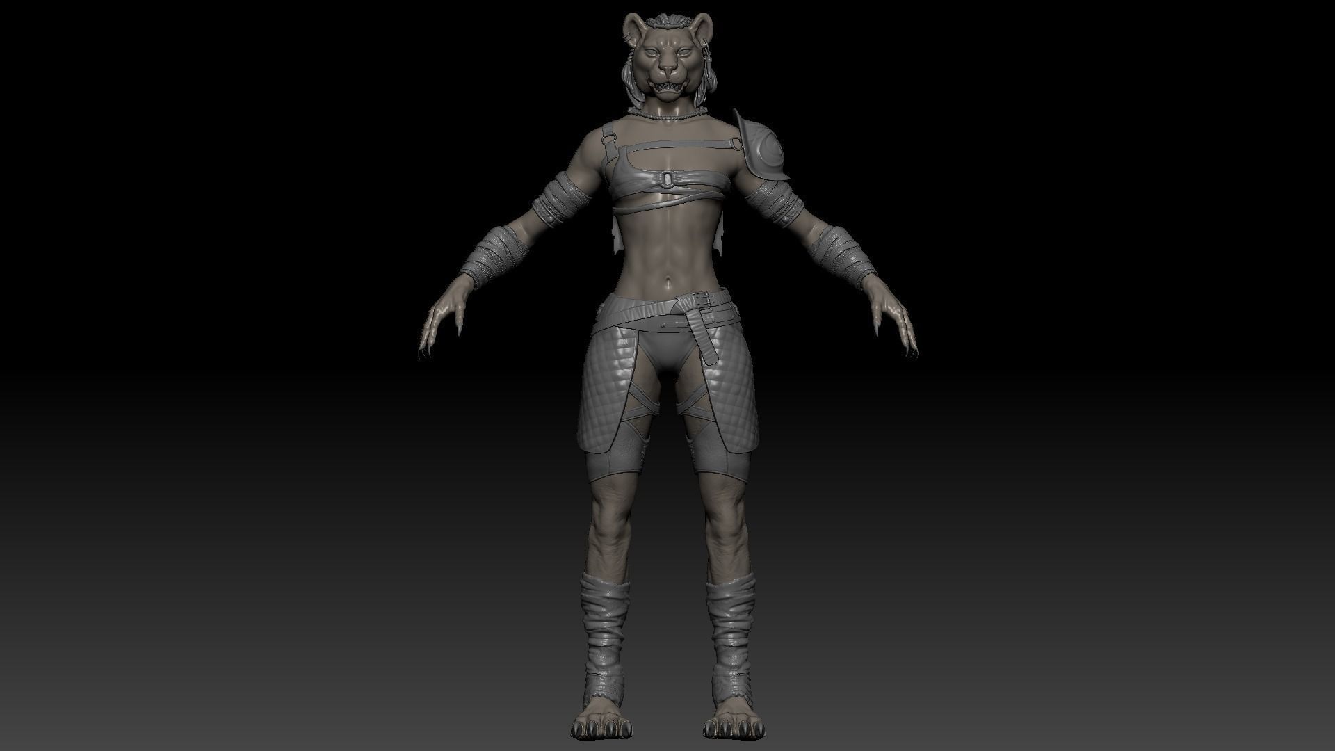 Cat Female Warrior Rigged Low-poly Low-poly 3D model_24