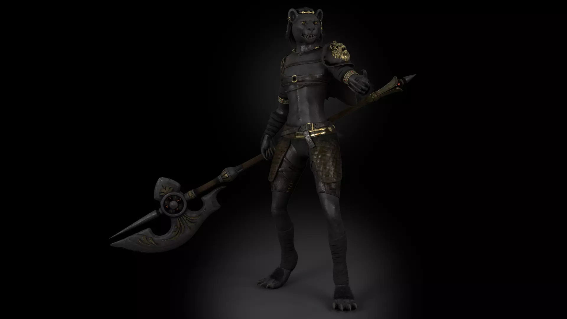 Cat Female Warrior Rigged Low-poly Low-poly 3D model_0