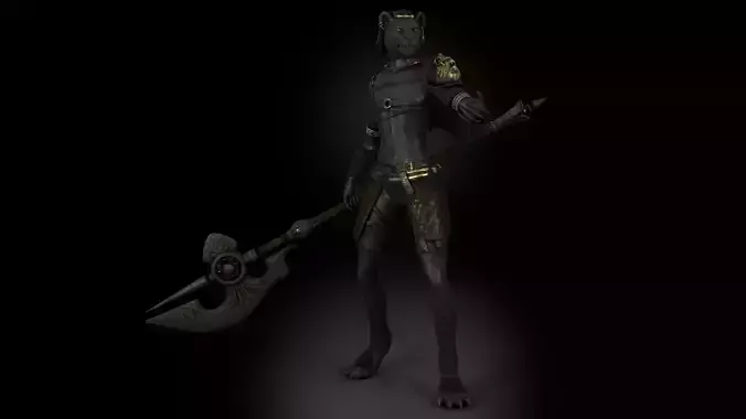 Cat Female Warrior Rigged Low-poly Low-poly 3D model