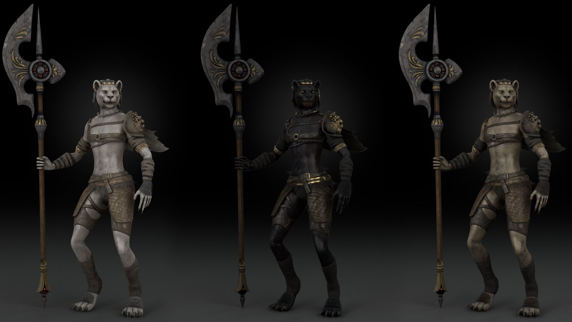 Cat Female Warrior Rigged Low-poly Low-poly 3D model_5