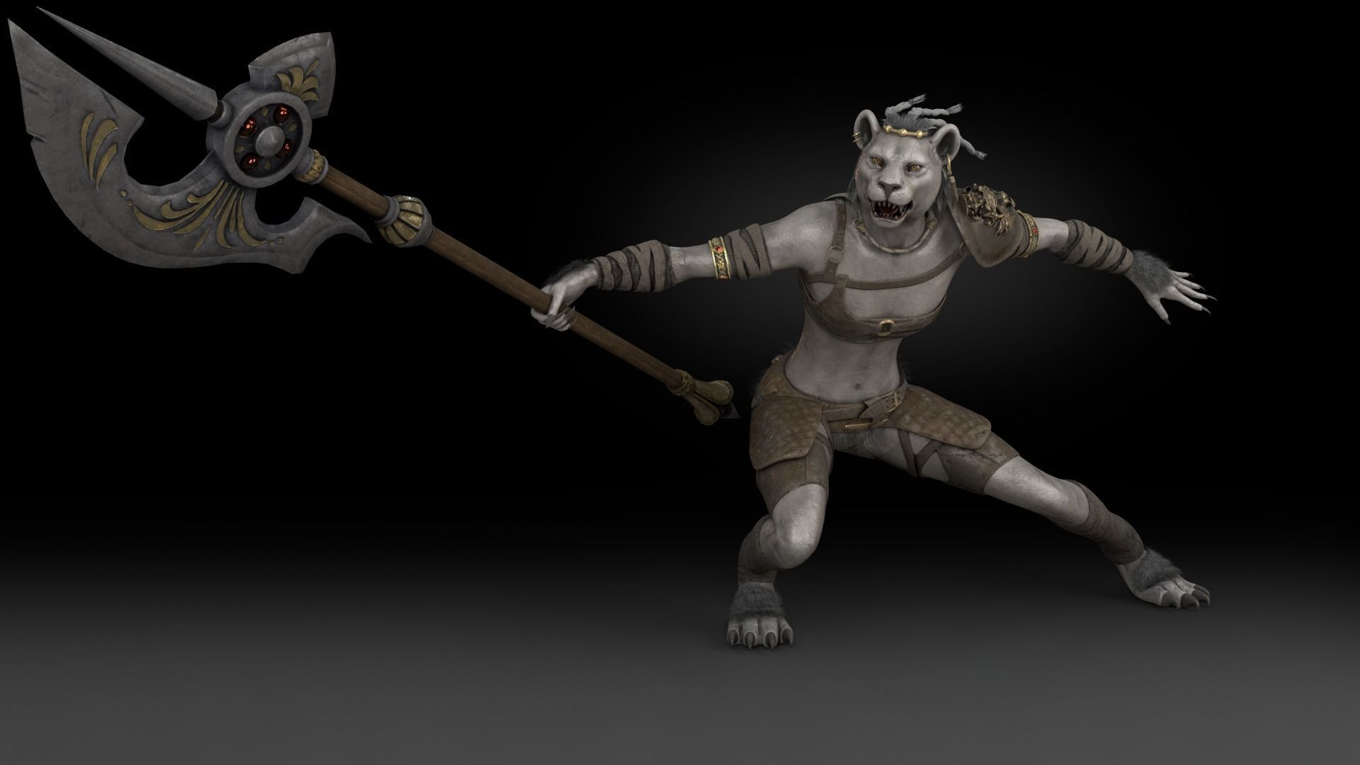 Cat Female Warrior Rigged Low-poly Low-poly 3D model_17