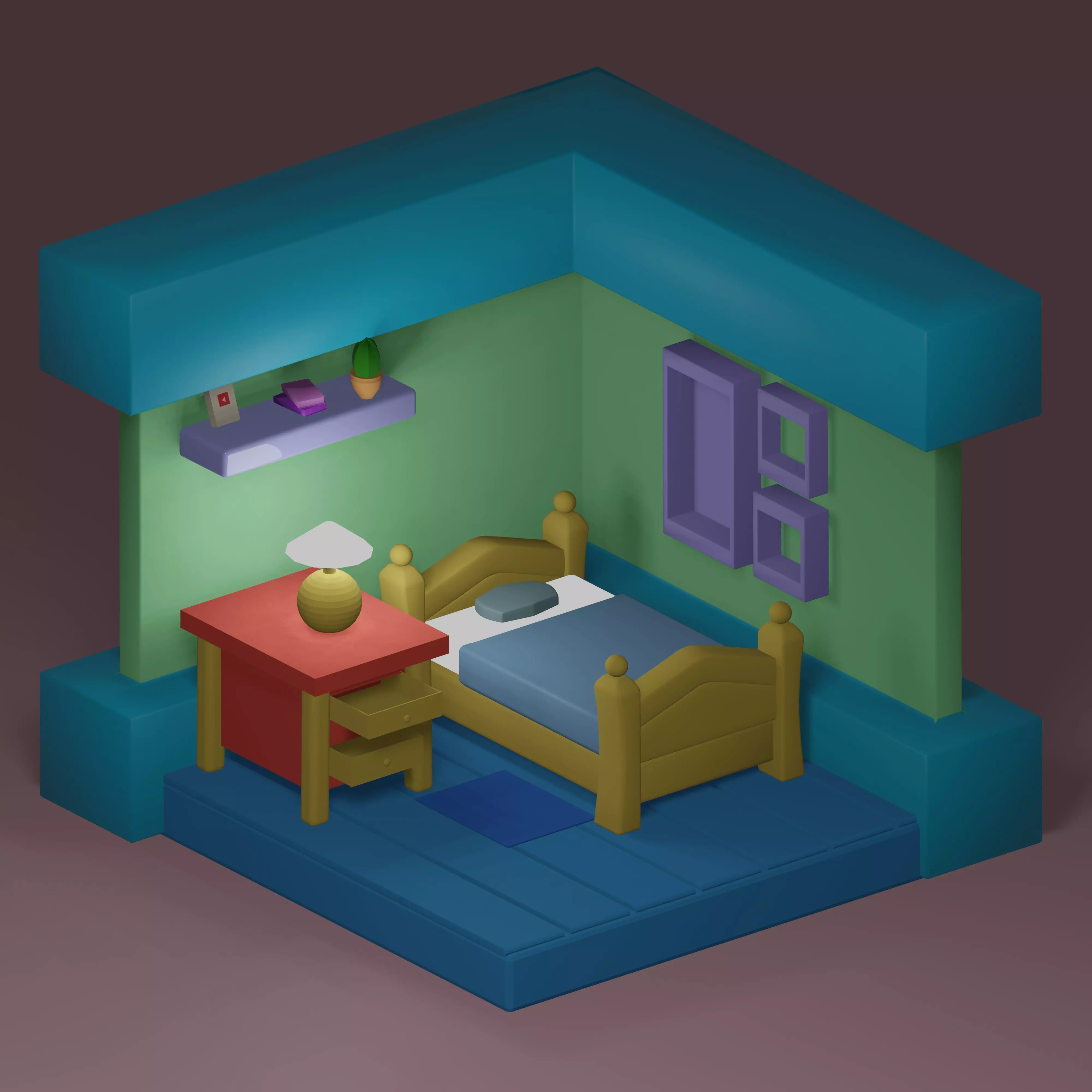 Living Room  Low-poly 3D model_0