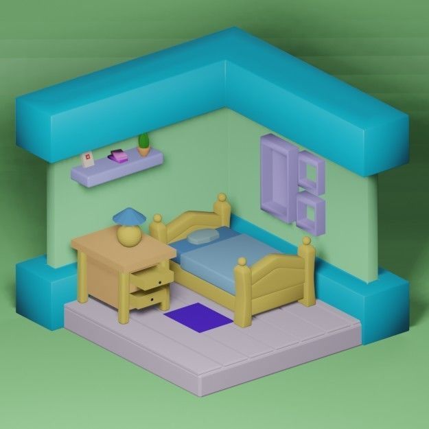 Living Room  Low-poly 3D model_3