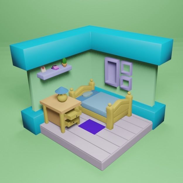 Living Room  Low-poly 3D model_1