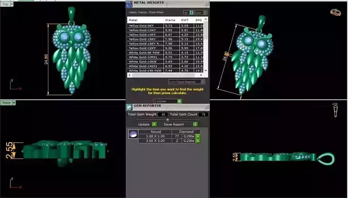 Owl Diamond Pendent 3d model 