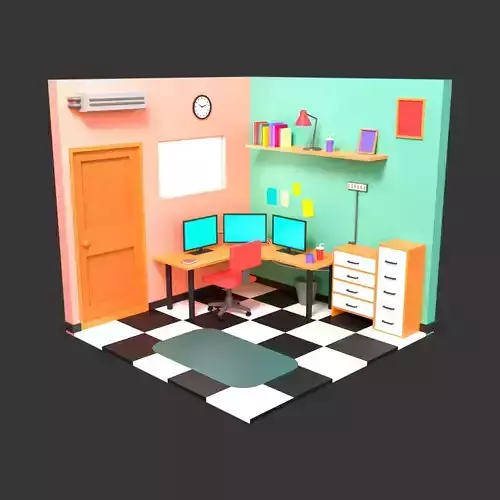 isometric room interior Low-poly 3D model