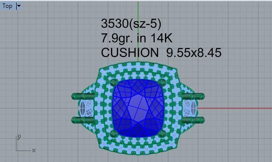 2-row blue stone diamond ring 3530 3D print model 3D print model_4