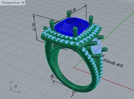 2-row blue stone diamond ring 3530 3D print model 3D print model_7