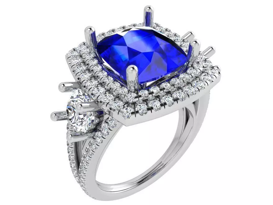 2-row blue stone diamond ring 3530 3D print model 3D print model_0