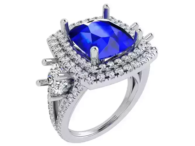 2-row blue stone diamond ring 3530 3D print model 