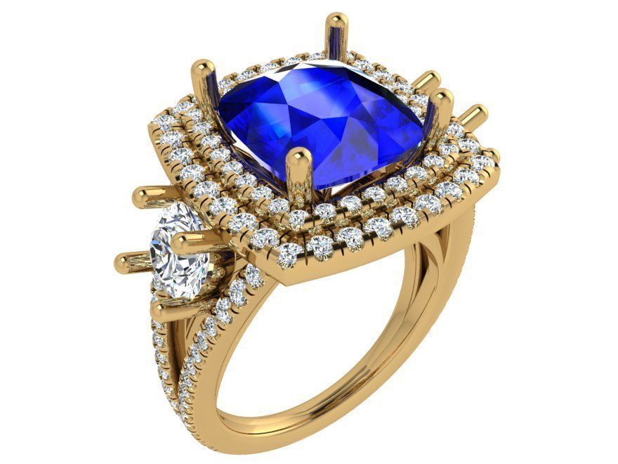 2-row blue stone diamond ring 3530 3D print model 3D print model_1