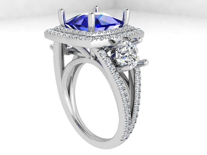 2-row blue stone diamond ring 3530 3D print model 3D print model_2