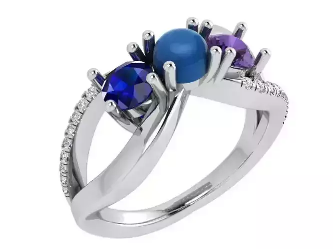 Colorful 3-Stone diamond ring 3532 3D print model 
