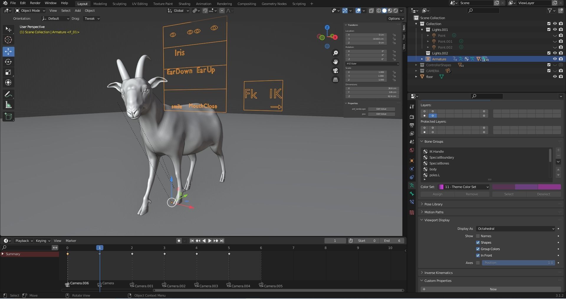 Fur Goat 02 Rigged and Animation in Blender Low-poly 3D model_11