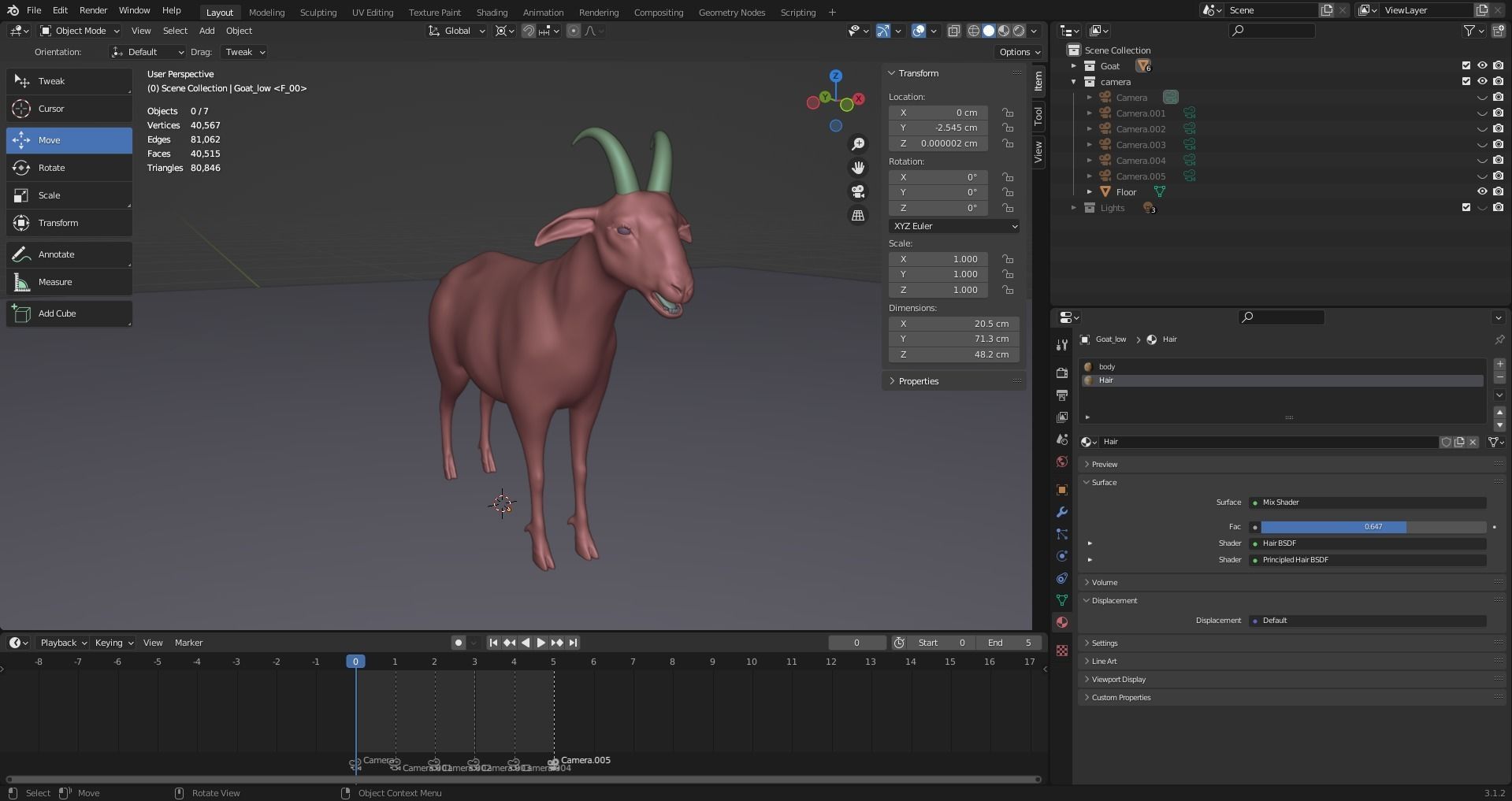 Fur Goat 02 Rigged and Animation in Blender Low-poly 3D model_16