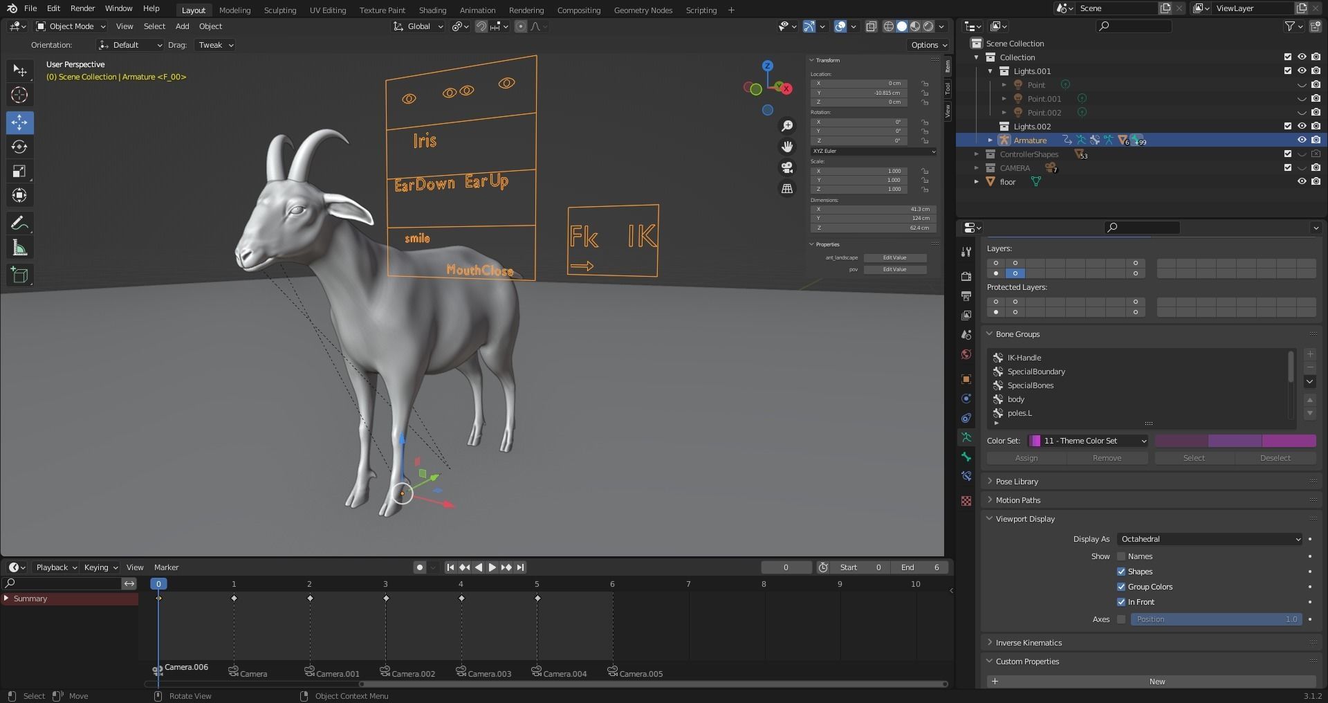 Fur Goat 02 Rigged and Animation in Blender Low-poly 3D model_12
