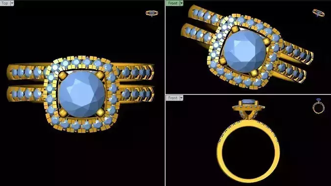 Diamond Halo and Set Ring 3d Model