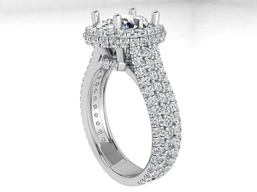 Cushion Halo Cathedral Twisted Ring 3537 3D print model 3D print model_2