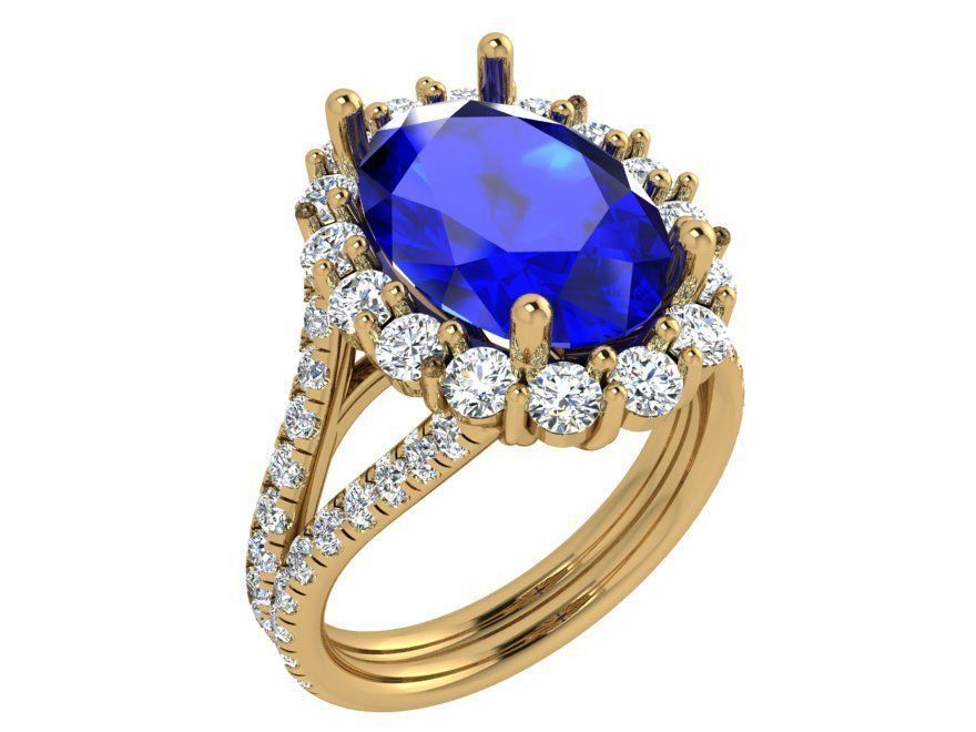 Oval blue stone diamond ring 3539 3D print model  3D print model_1