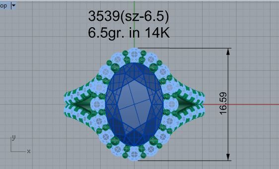 Oval blue stone diamond ring 3539 3D print model  3D print model_4