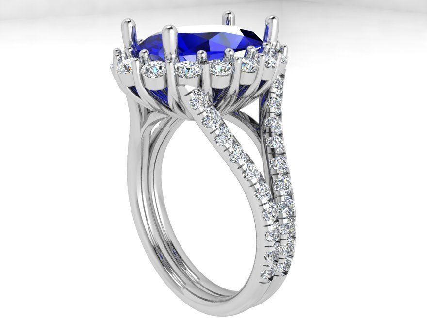 Oval blue stone diamond ring 3539 3D print model  3D print model_2