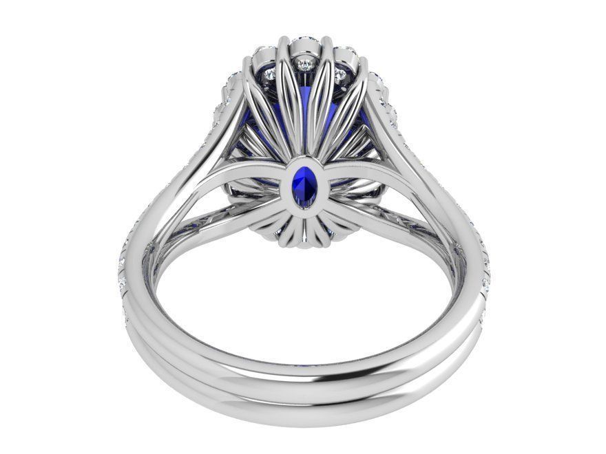 Oval blue stone diamond ring 3539 3D print model  3D print model_3