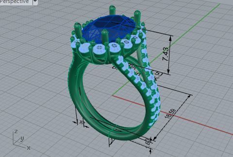 Oval blue stone diamond ring 3539 3D print model  3D print model_7