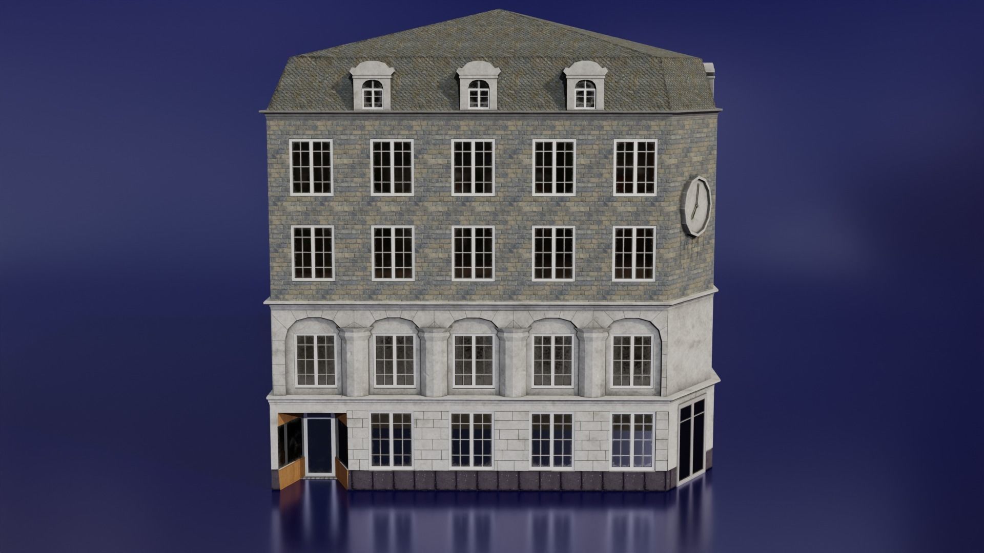 Classic European Building low poly Low-poly 3D model_2