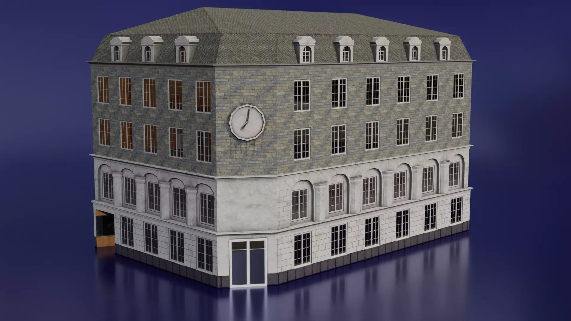 Classic European Building low poly Low-poly 3D model_0
