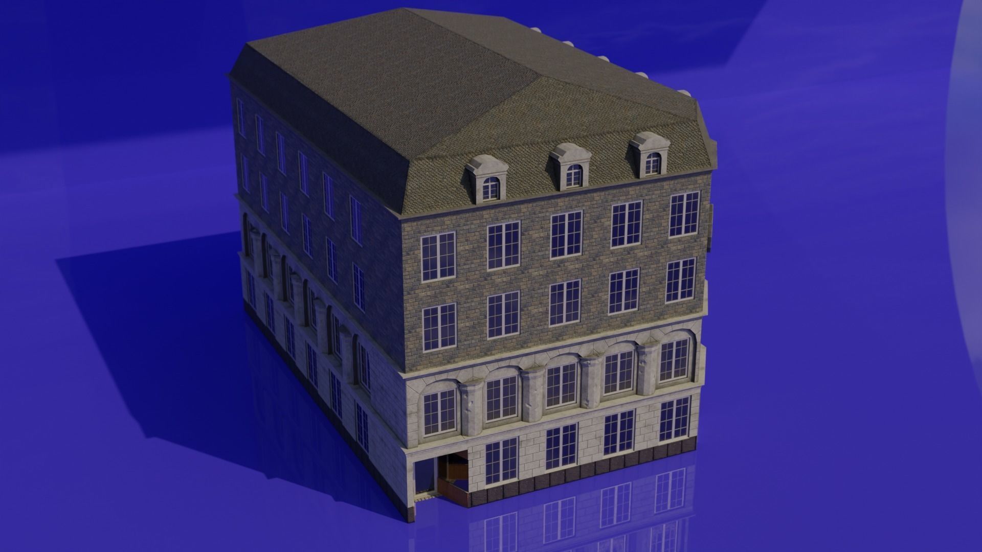 Classic European Building low poly Low-poly 3D model_12