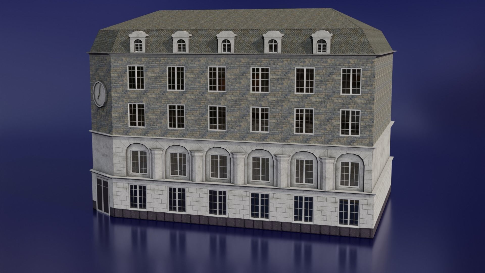 Classic European Building low poly Low-poly 3D model_3