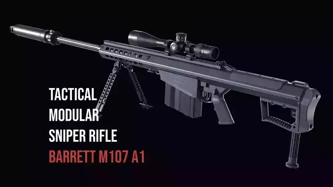 Tactical Modular Anti materiel sniper rifle Barrett M107A1 Low-poly 3D model
