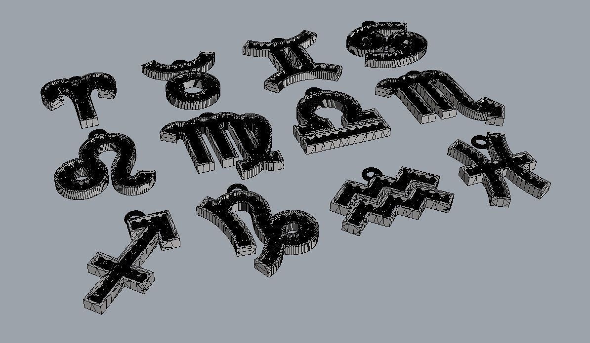Zodiac Pendants -  2 versions 3D Model Collection_8