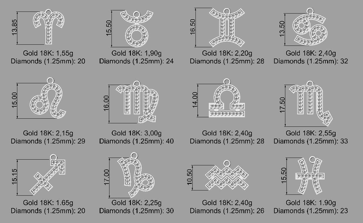 Zodiac Pendants -  2 versions 3D Model Collection_2