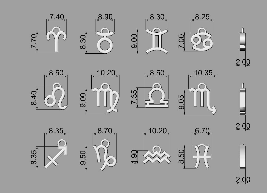 Zodiac Pendants -  2 versions 3D Model Collection_3