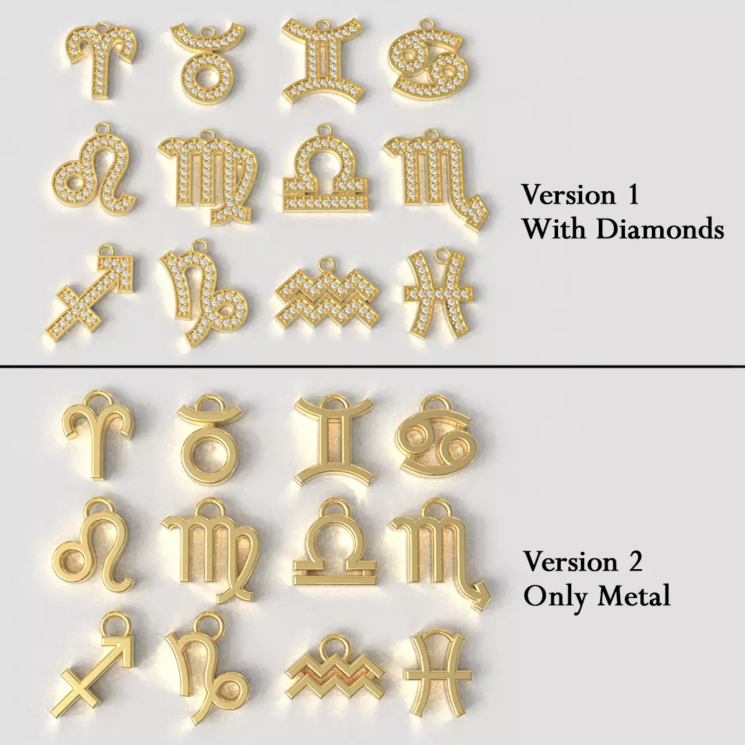 Zodiac Pendants -  2 versions 3D Model Collection_0