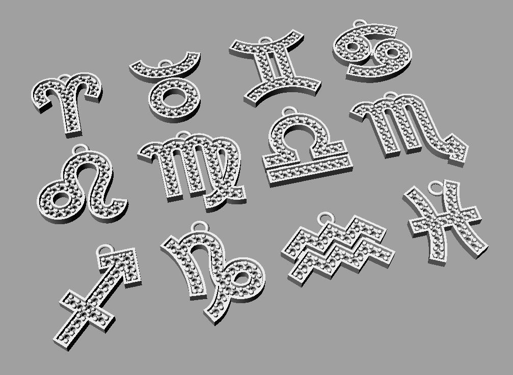 Zodiac Pendants -  2 versions 3D Model Collection_10
