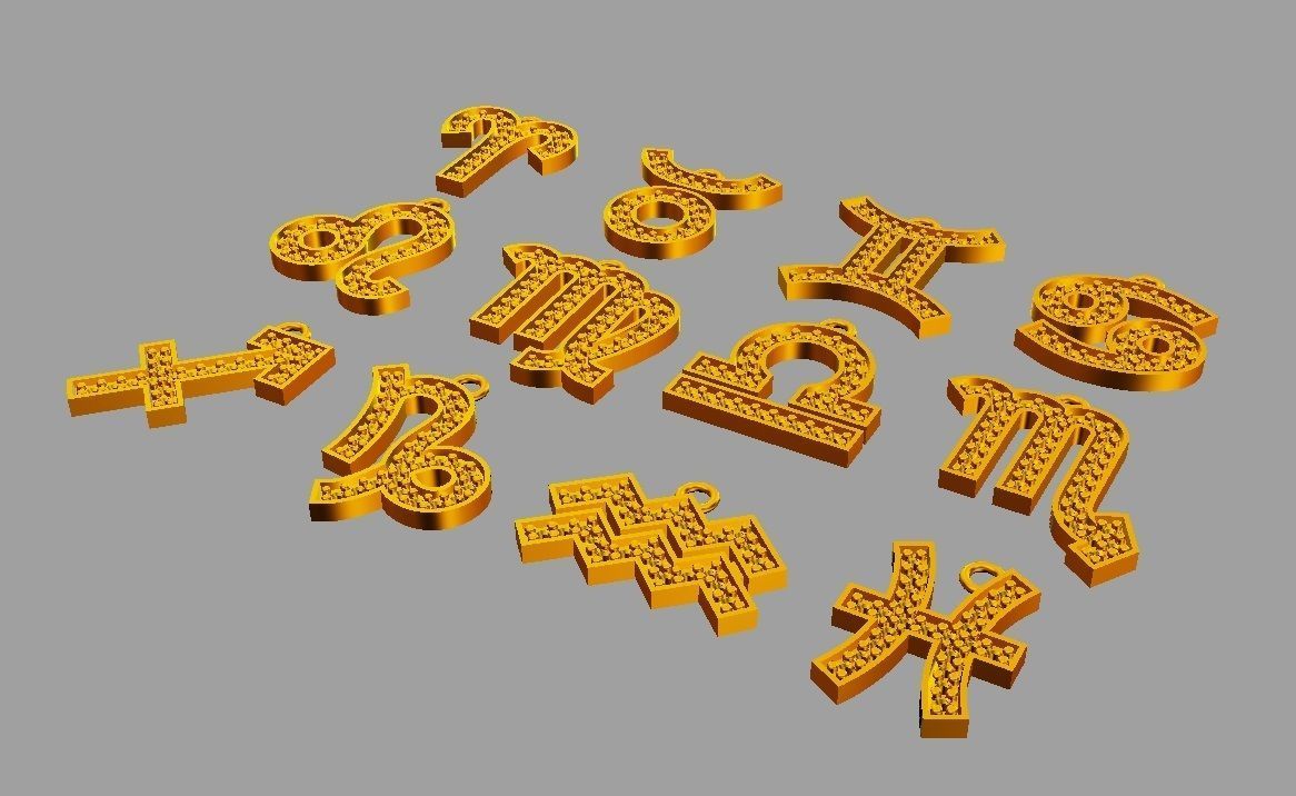 Zodiac Pendants -  2 versions 3D Model Collection_11