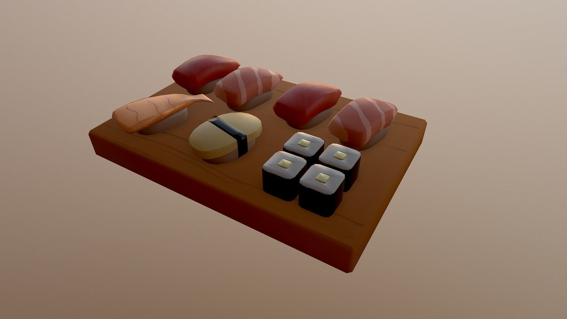 Sushi on wooden cutting board Low-poly 3D model_23