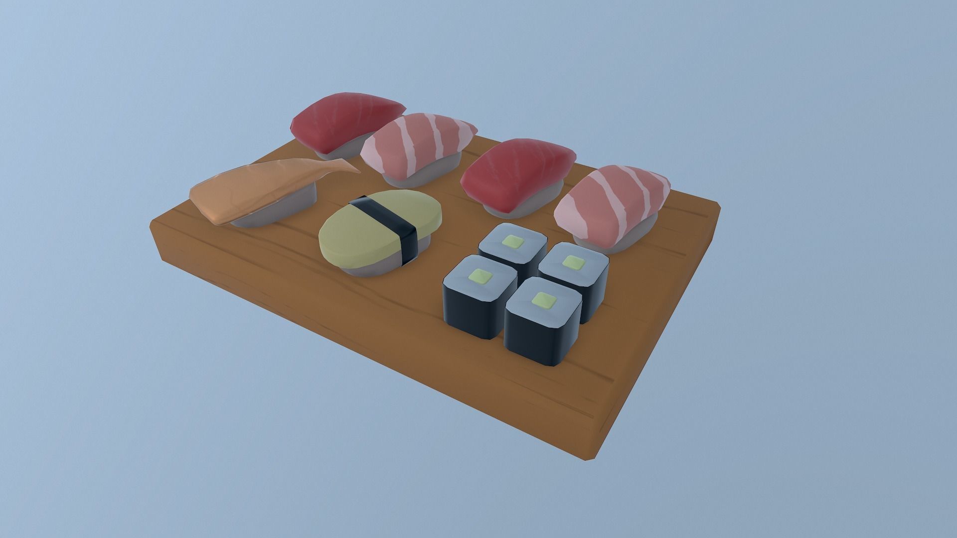 Sushi on wooden cutting board Low-poly 3D model_9