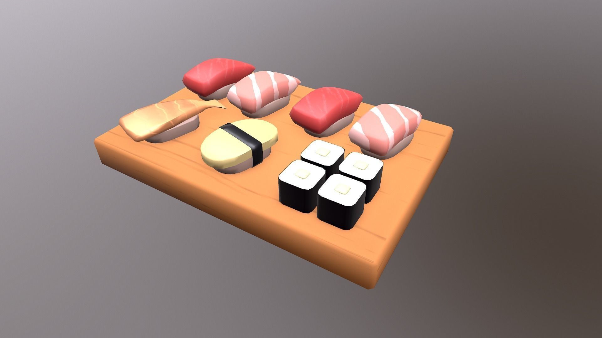 Sushi on wooden cutting board Low-poly 3D model_30