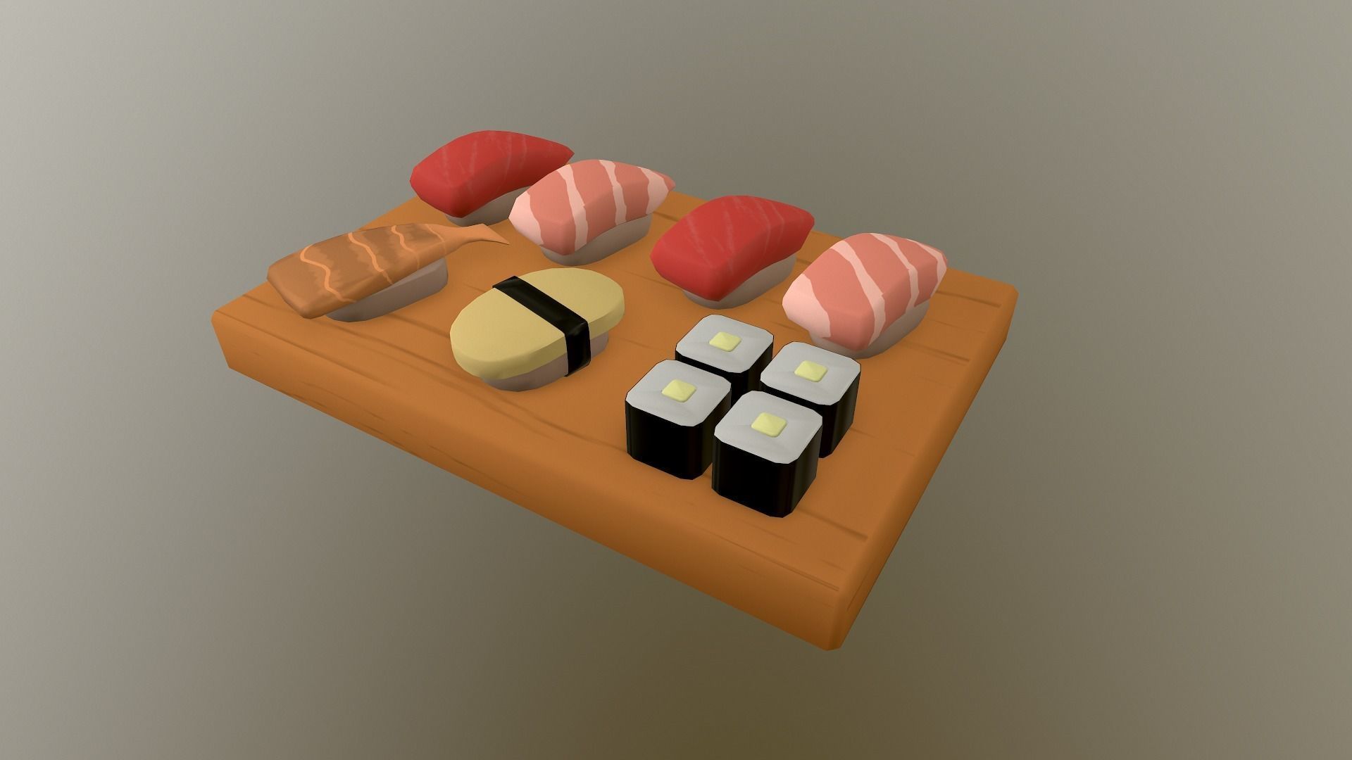 Sushi on wooden cutting board Low-poly 3D model_28