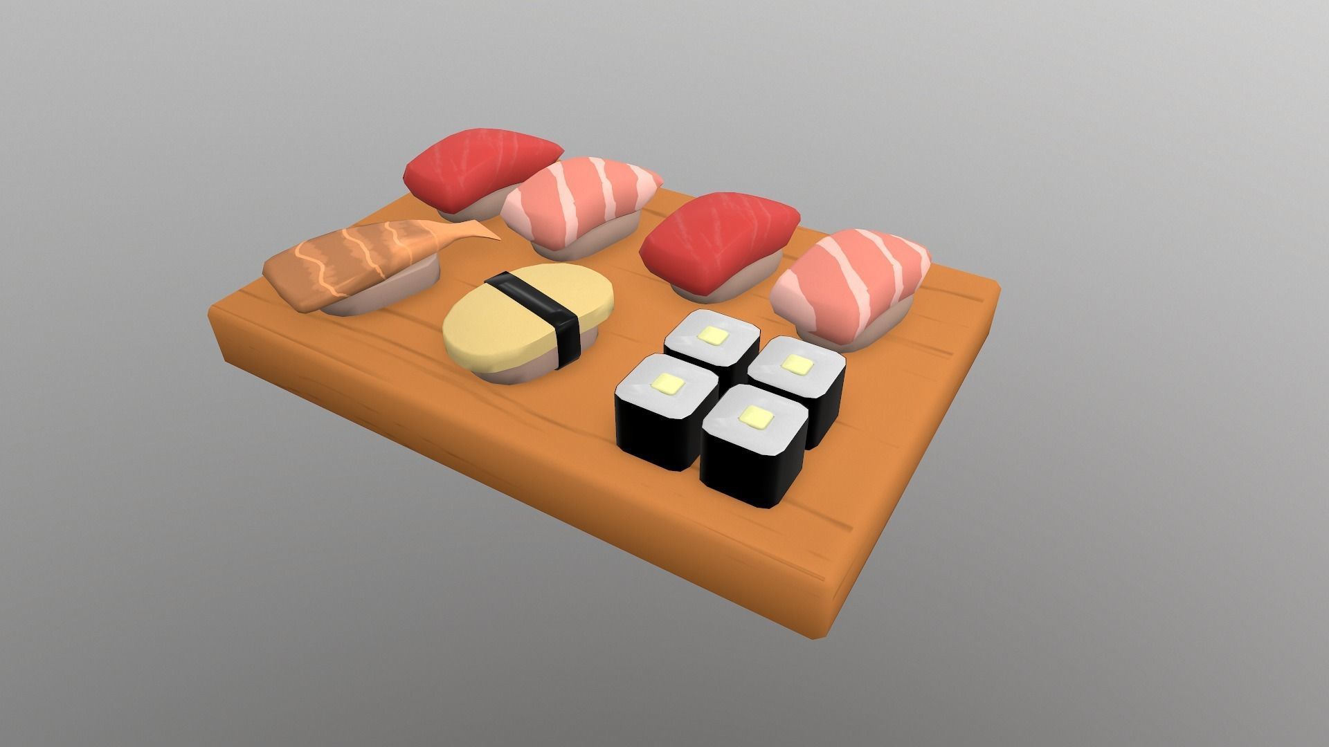Sushi on wooden cutting board Low-poly 3D model_18