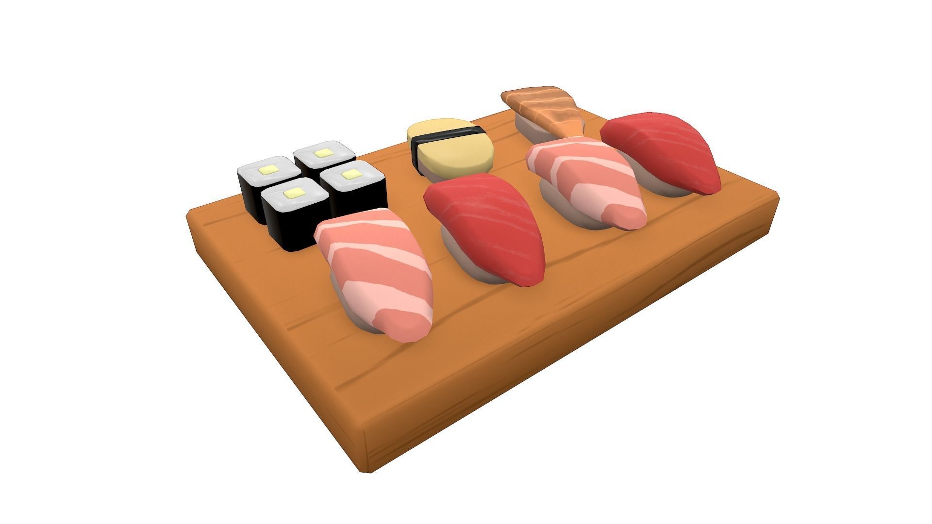 Sushi on wooden cutting board Low-poly 3D model_4