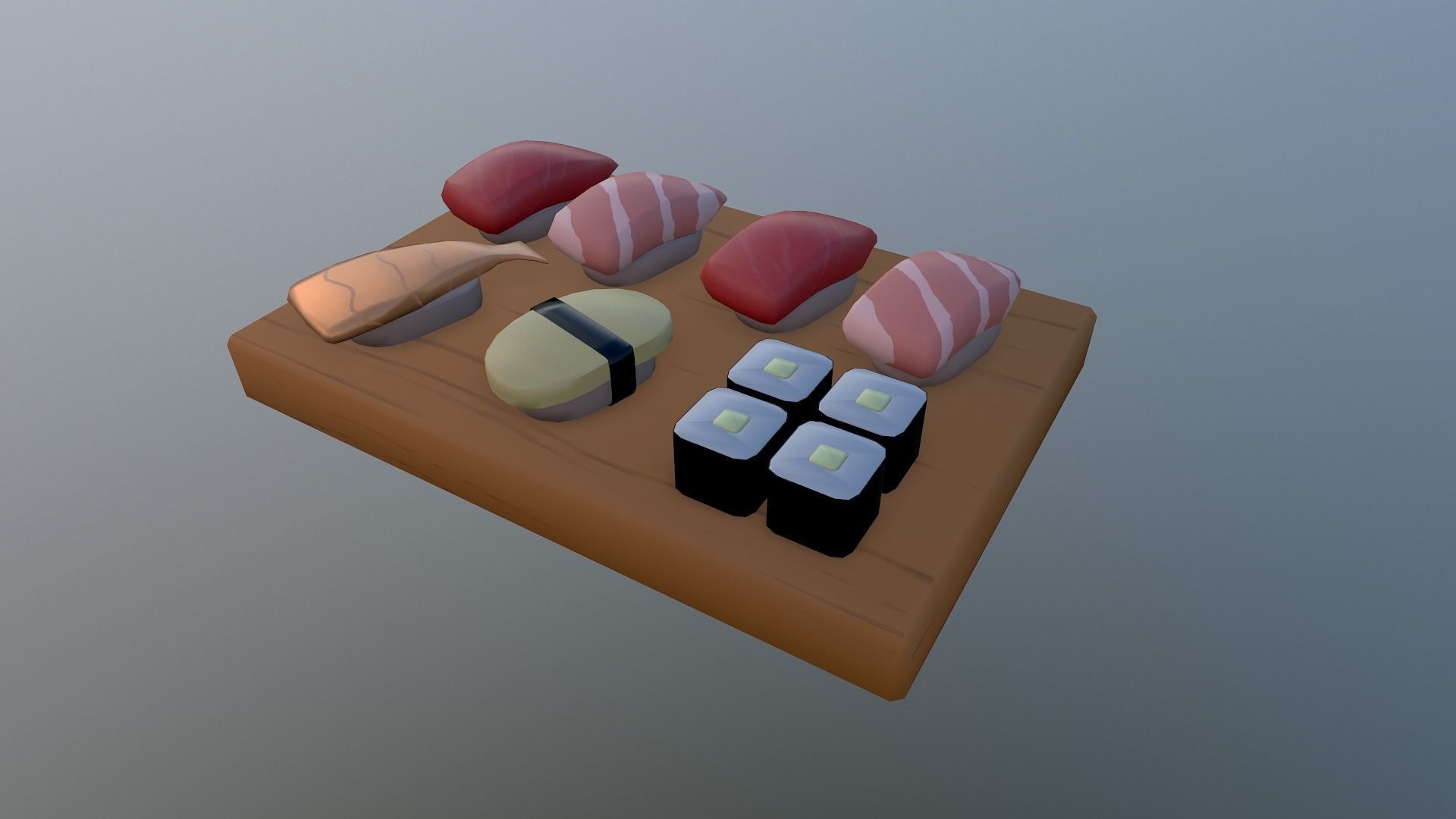 Sushi on wooden cutting board Low-poly 3D model_21
