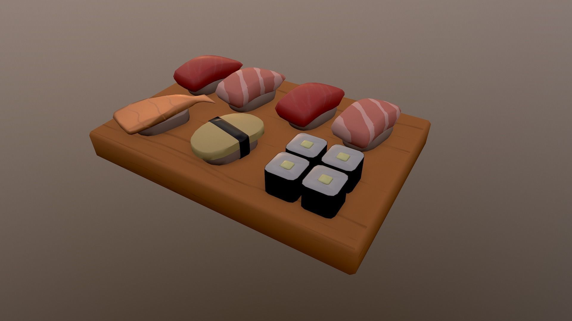 Sushi on wooden cutting board Low-poly 3D model_20