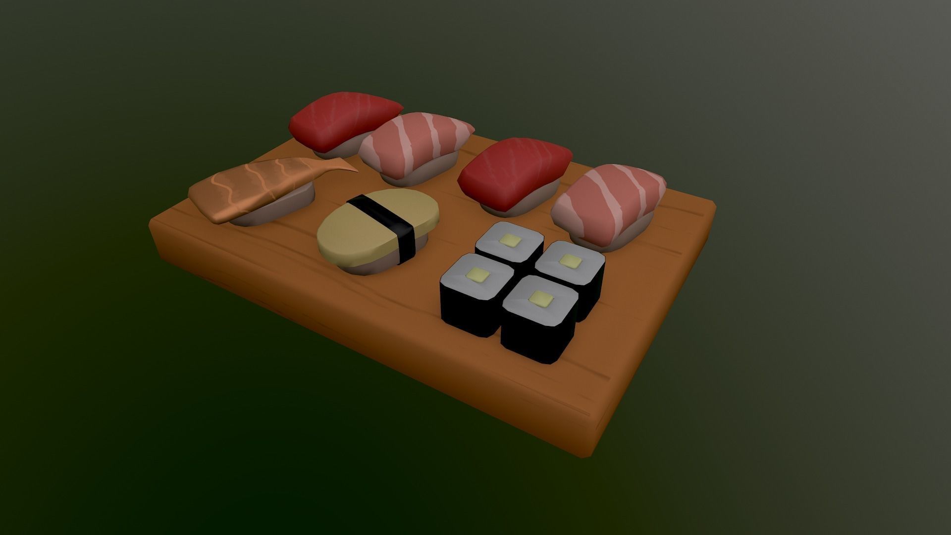 Sushi on wooden cutting board Low-poly 3D model_25