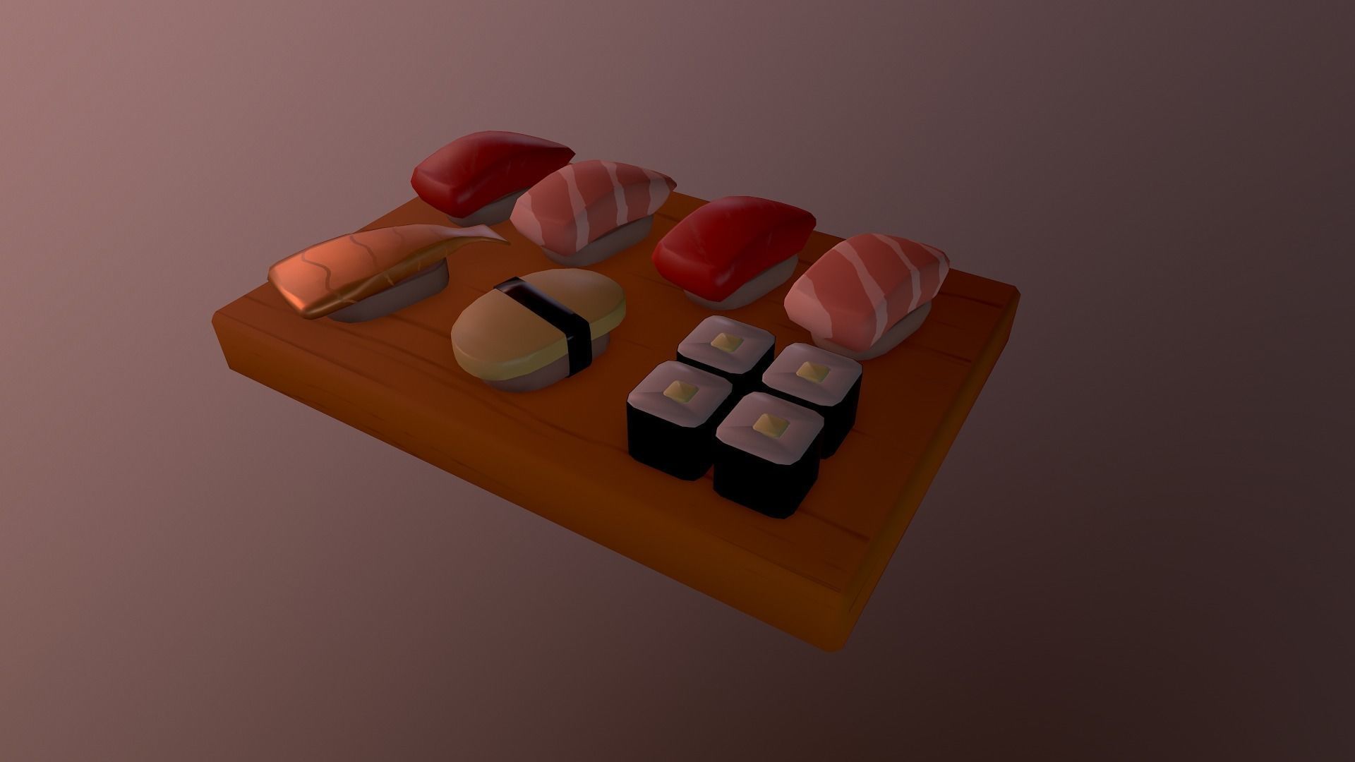 Sushi on wooden cutting board Low-poly 3D model_29